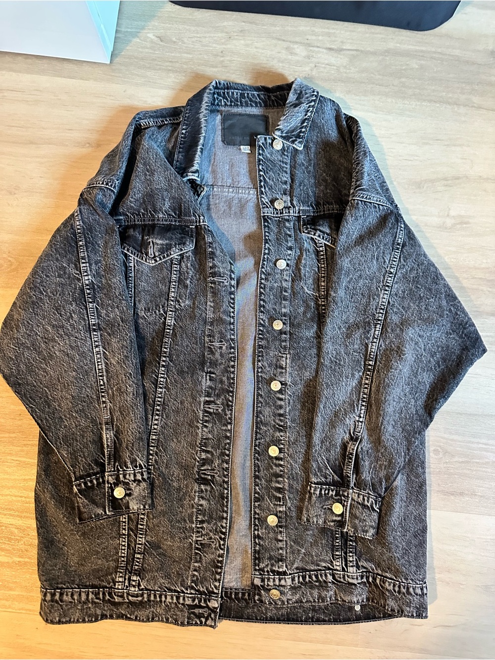 American Eagle Outfitters Black Washed Denim Jean Jacket